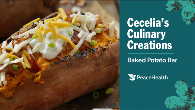 Baked sweet potato topped with salsa, sour cream and cheese